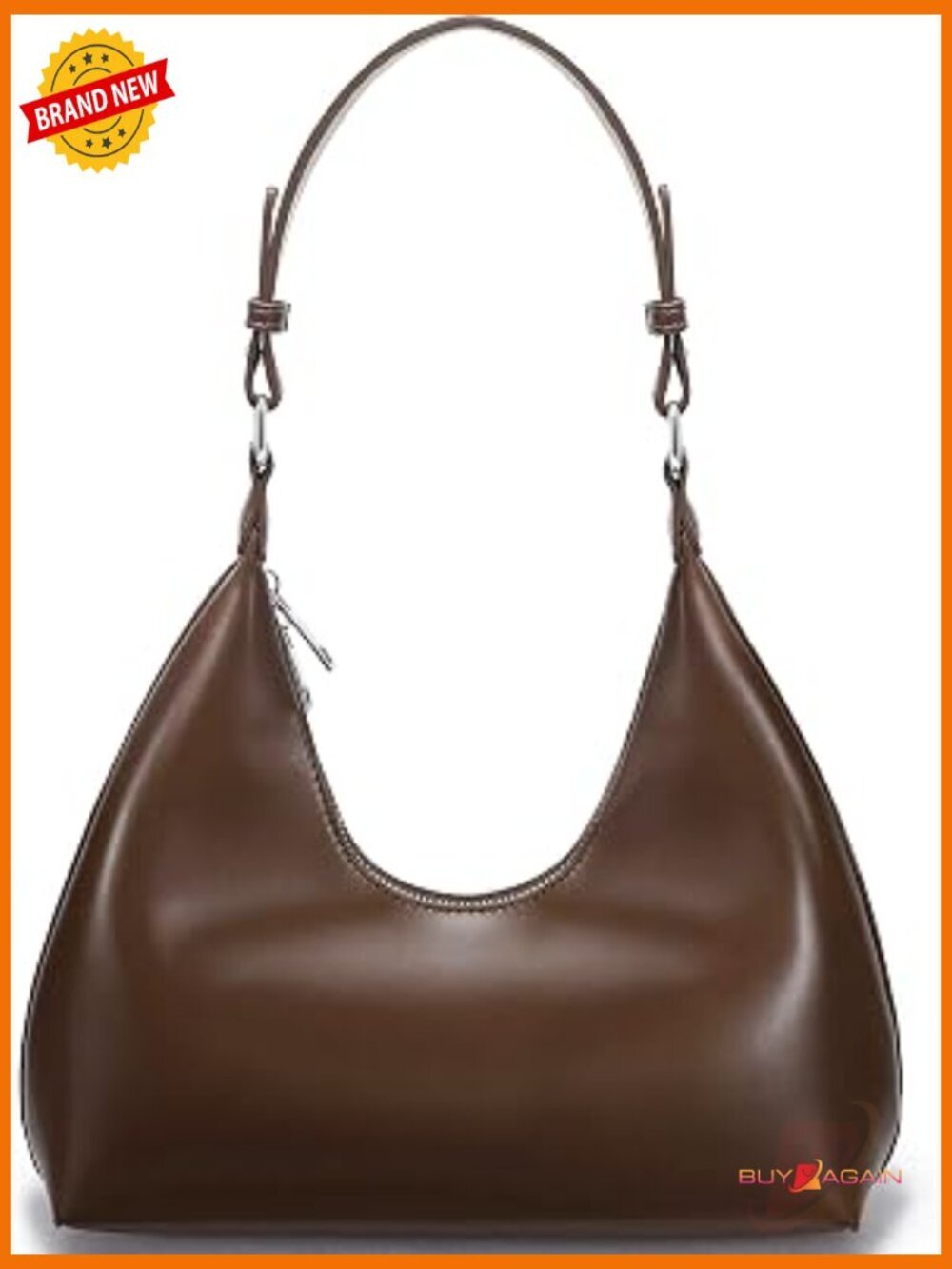 Faux Leather Hobo Bag with Zipper Closure Shoulder Purse Handbag
